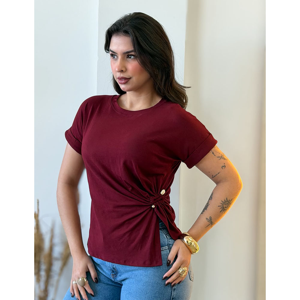 Blusa com Drapeado Lateral Marsala
