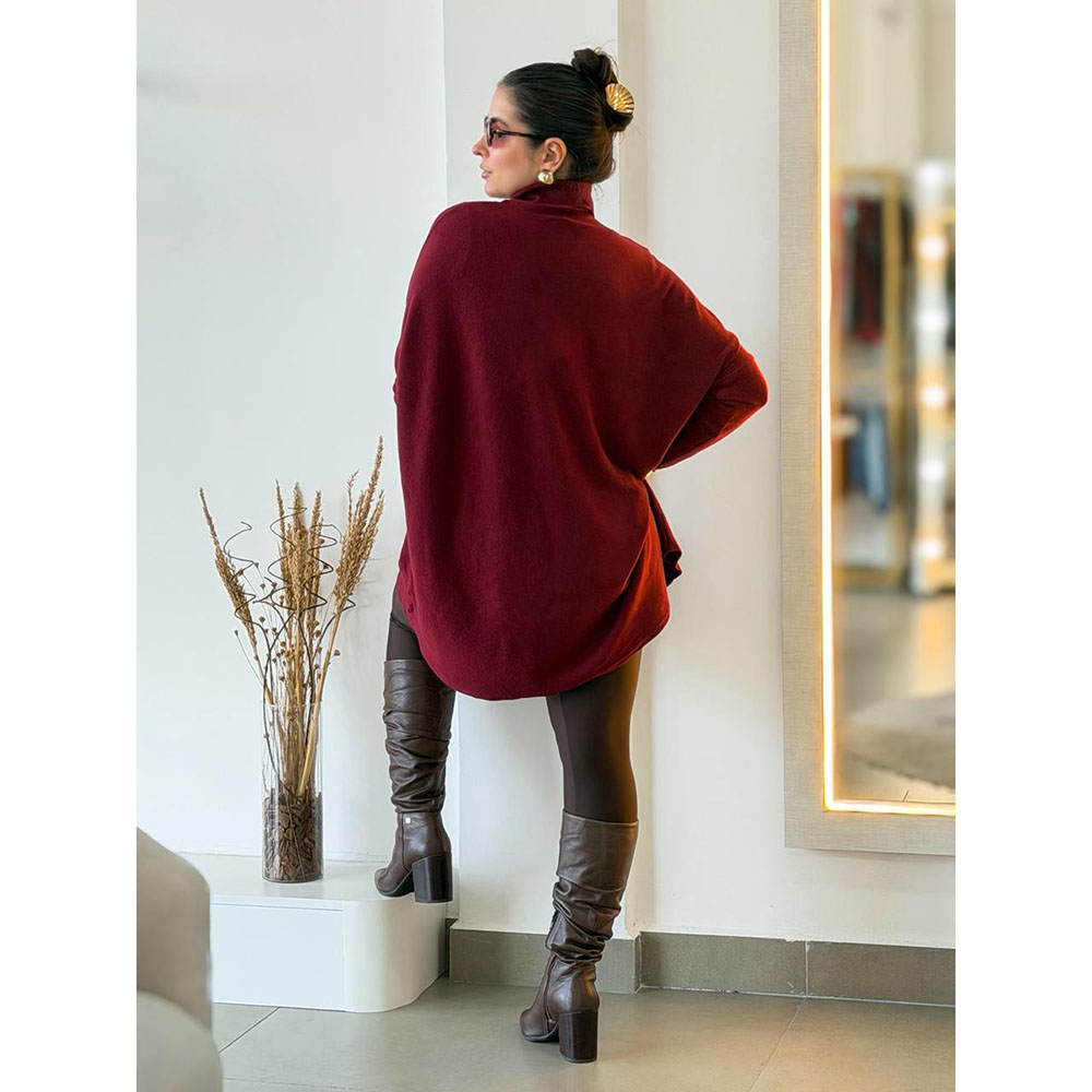 Poncho Modal Amplo Marsala