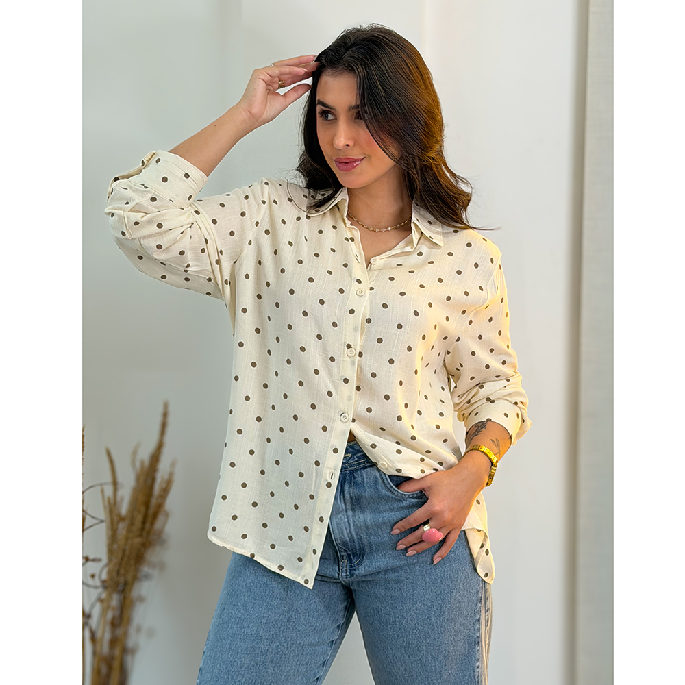 Camisa Bege Com Poá Marrom