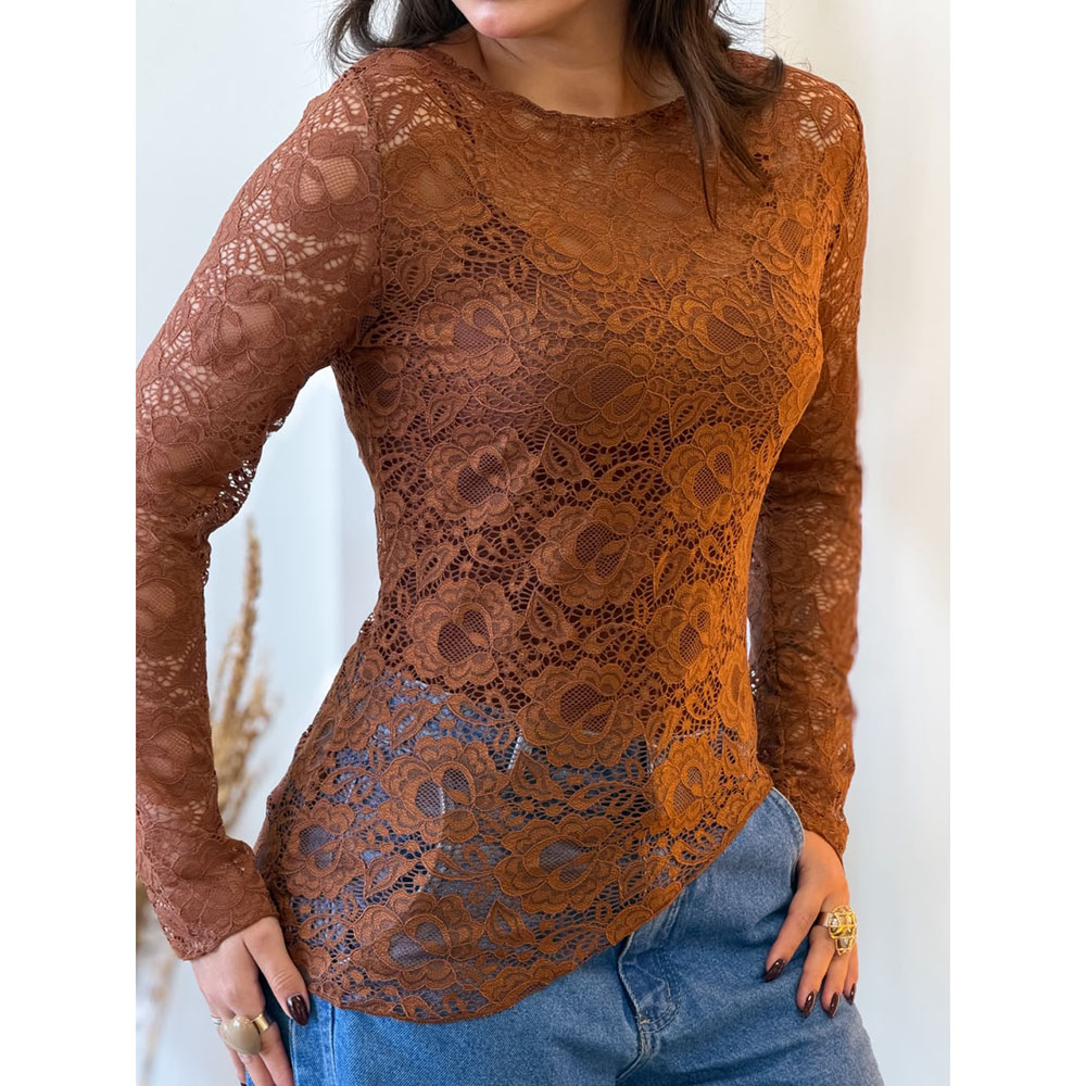 Blusa Renda Assimétrica Marrom