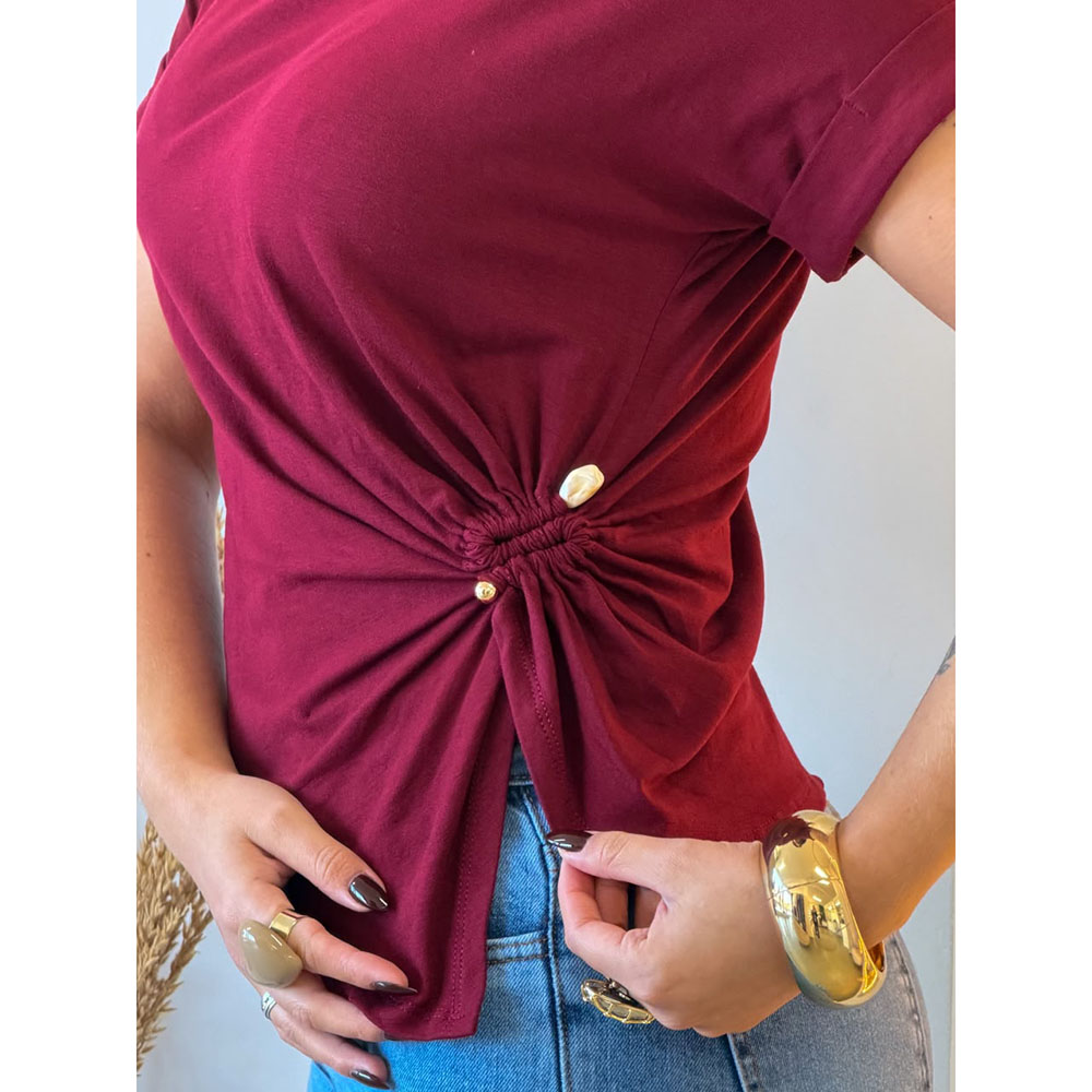 Blusa com Drapeado Lateral Marsala