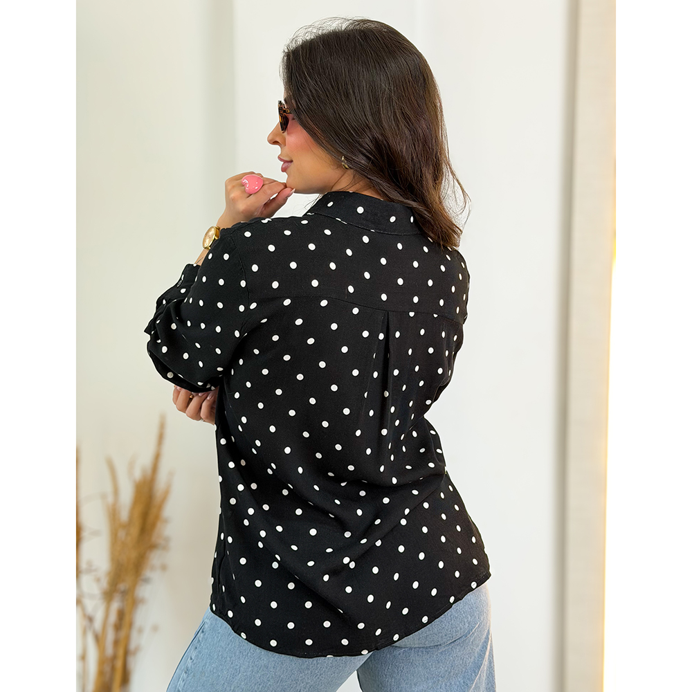 Camisa Preta Com Poá Branco