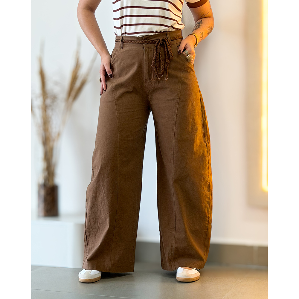 Calça Balloon Linho Importado Marrom