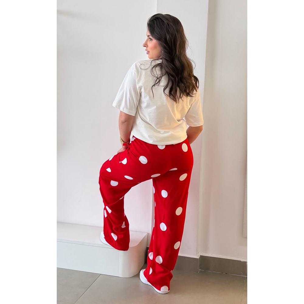 Calça Poá Vermelho Com Branco
