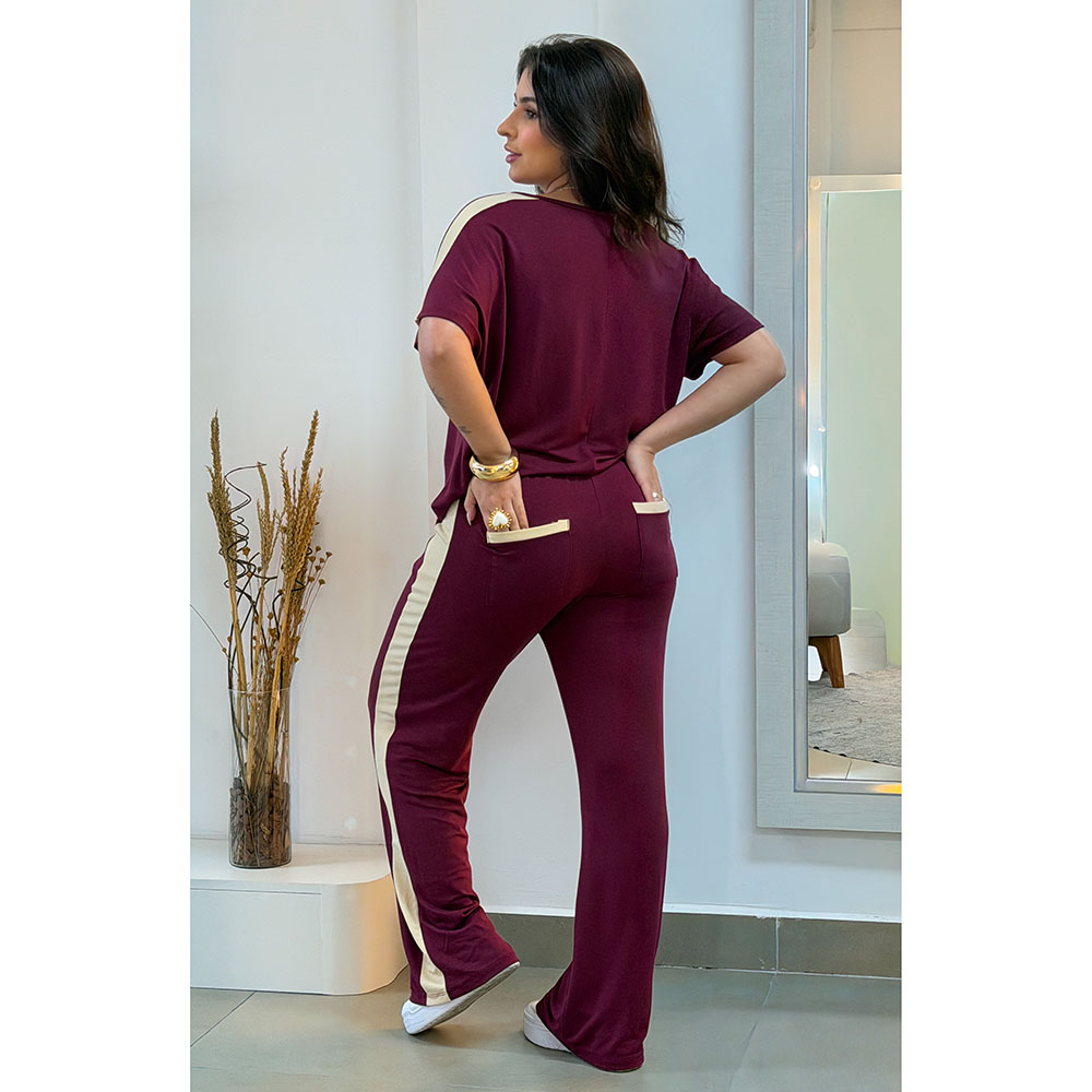 Conjunto Decote V Vinho