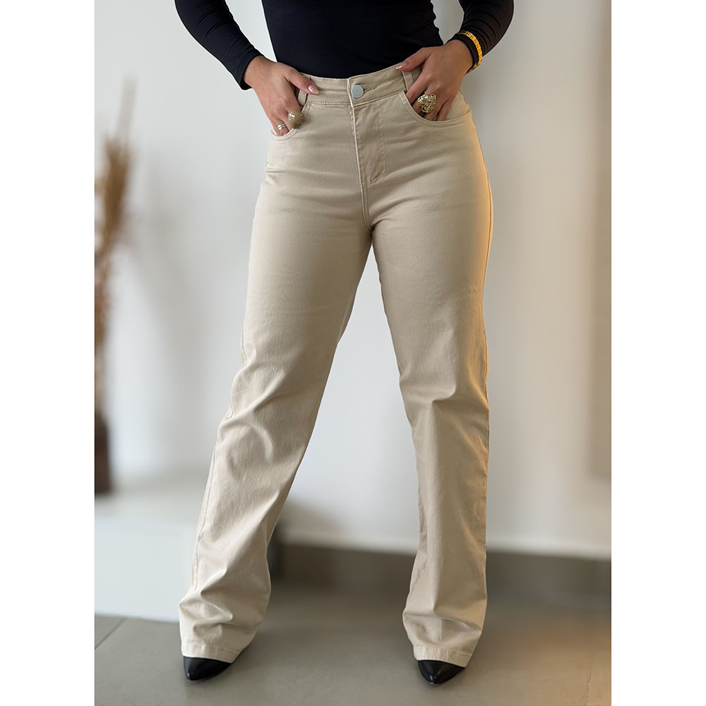 Calça Jeans Wide Leg Bege