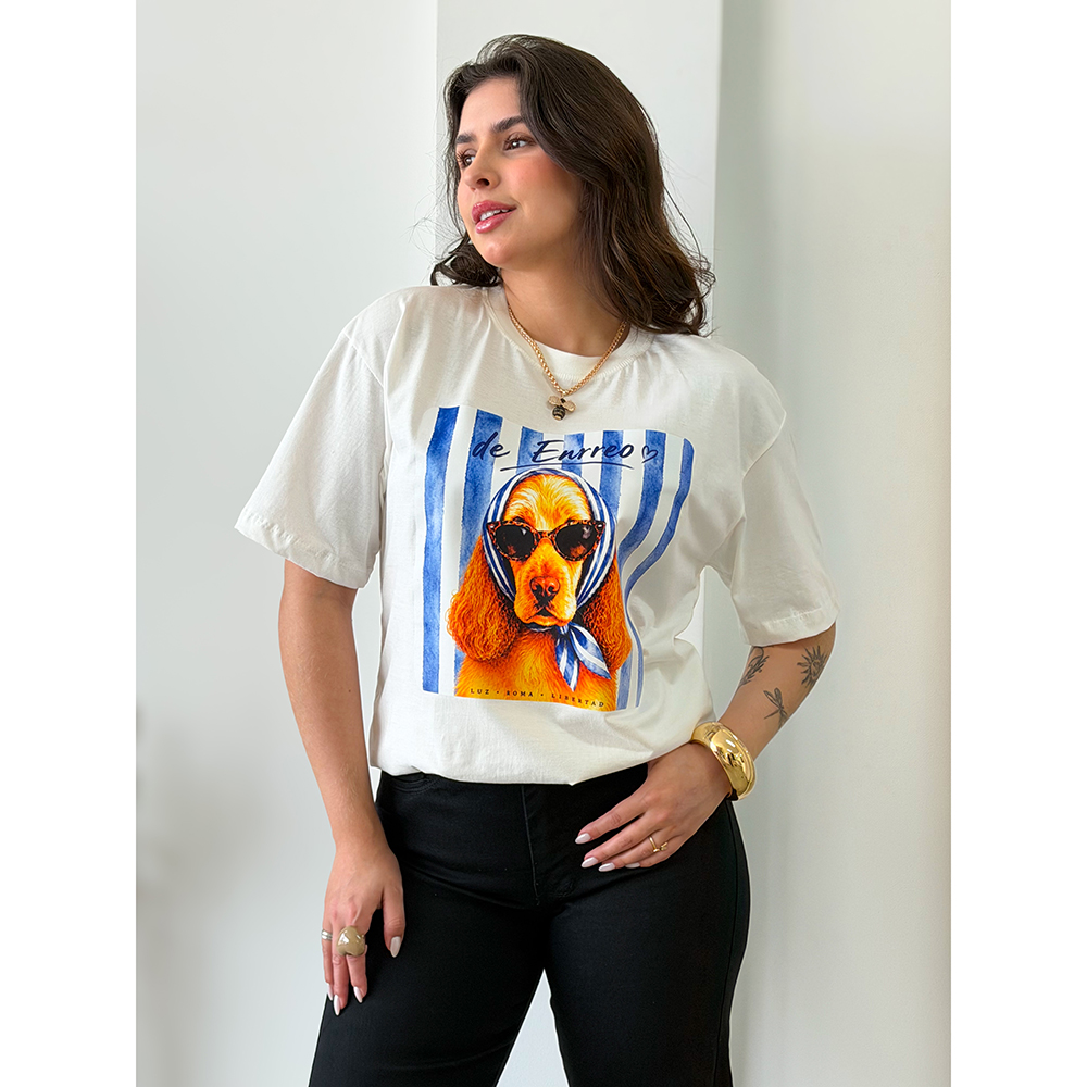 Camiseta Estampa Dog Listra Azul