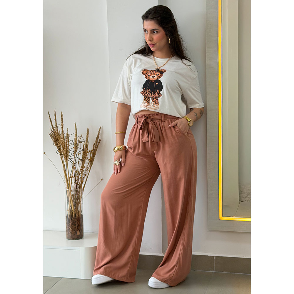 Calça Pantalona Marrom Claro