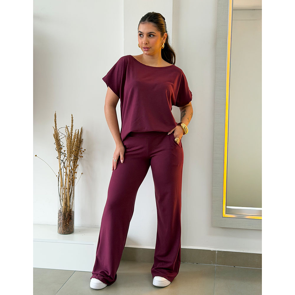 Conjunto Decote Canoa Vinho