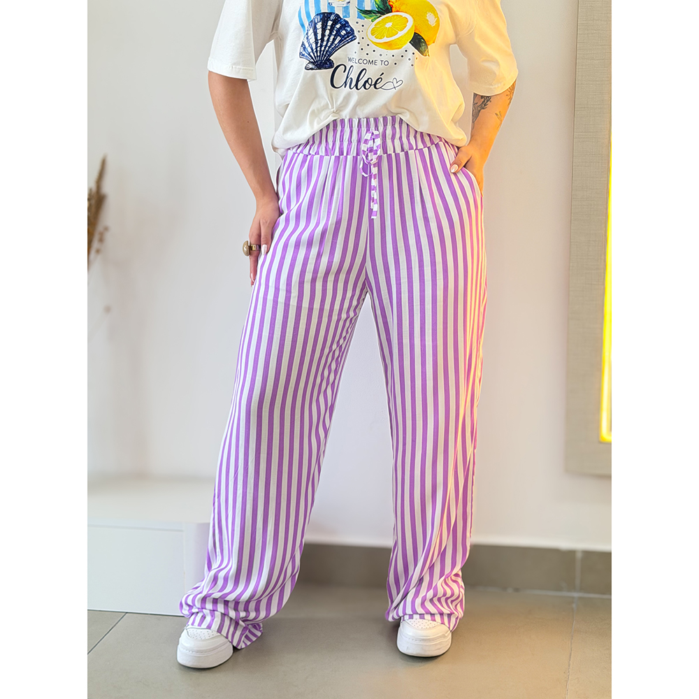 Calça Listras Lavanda Com Branco