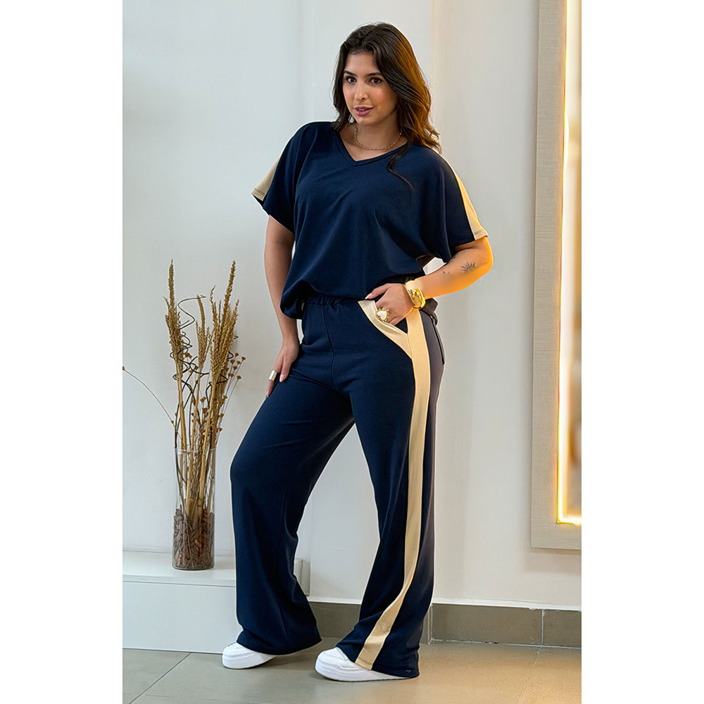 Conjunto Decote V Azul Marinho