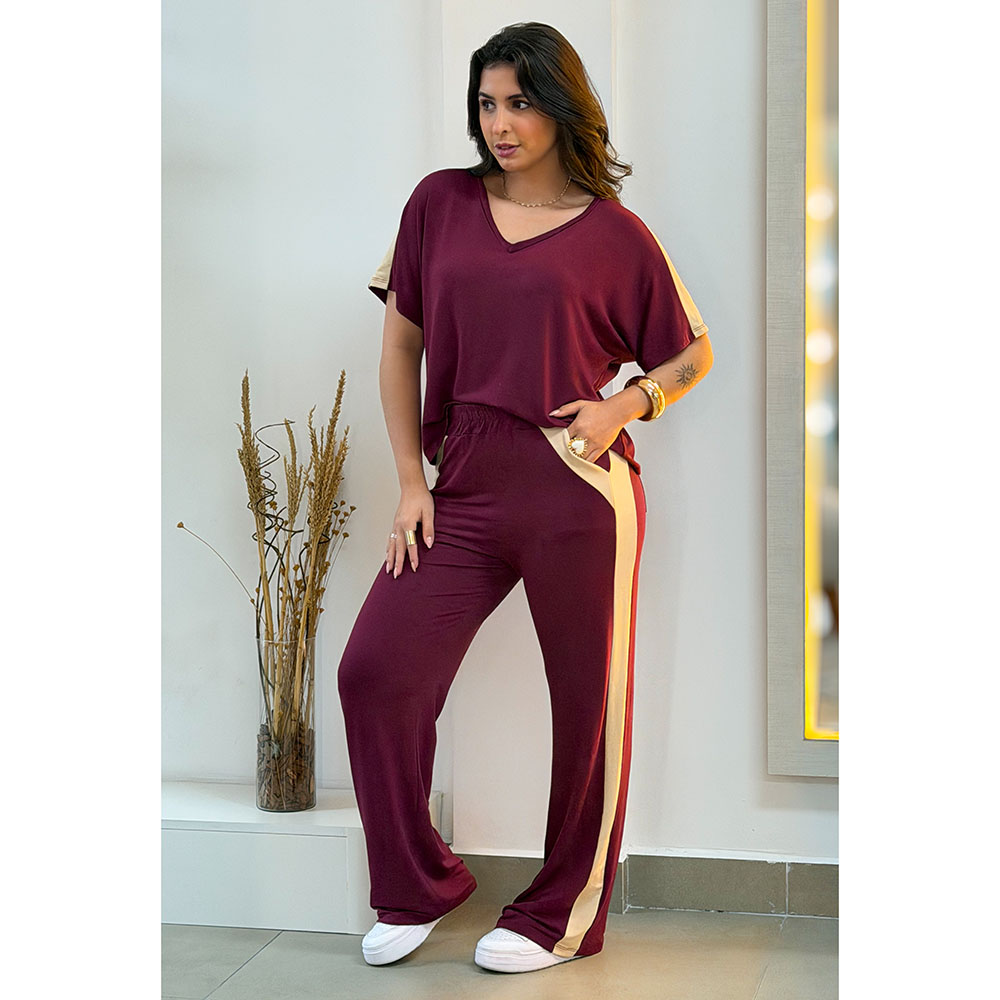 Conjunto Decote V Vinho