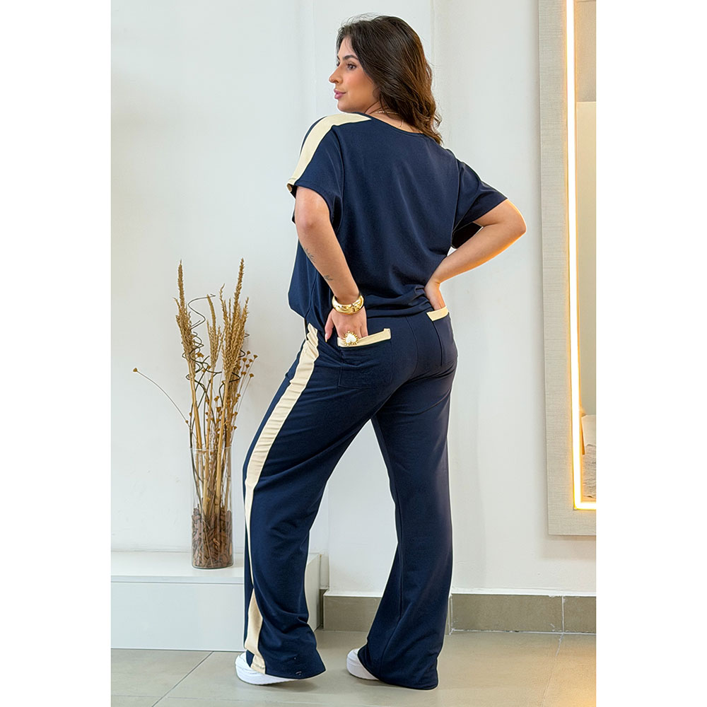Conjunto Decote V Azul Marinho