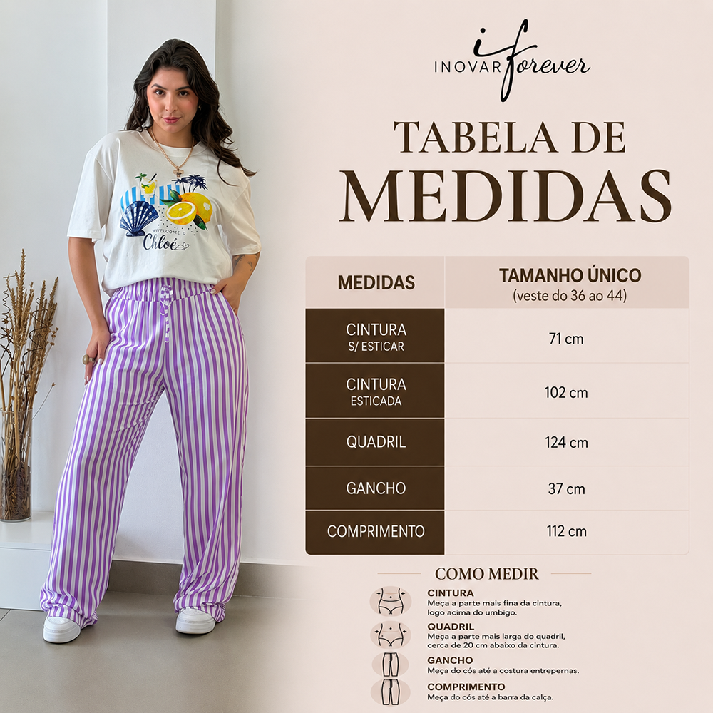 Calça Listras Lavanda Com Branco