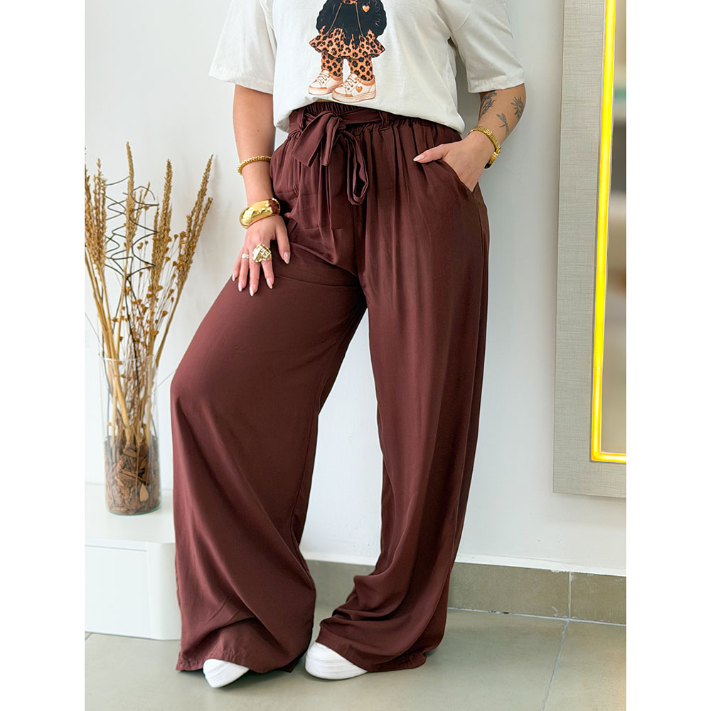 Calça Pantalona Marrom Escuro