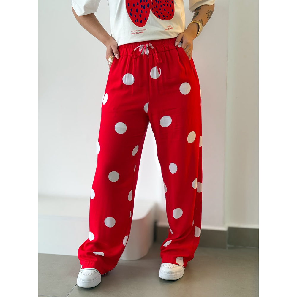 Calça Poá Vermelho Com Branco