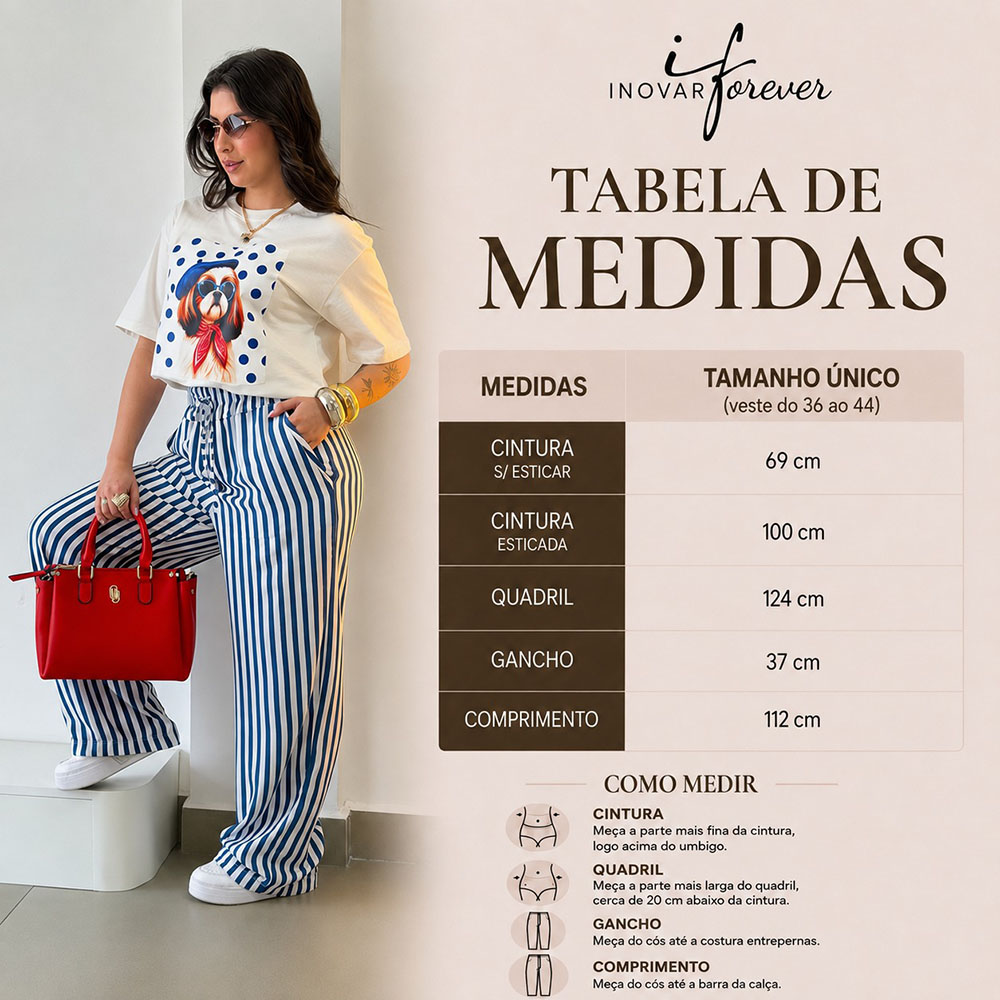 Calça Listras Azul Com Branco