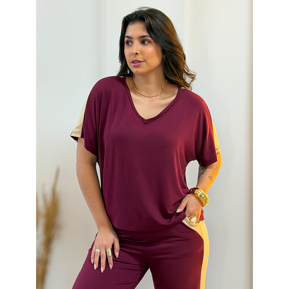 Conjunto Decote V Vinho