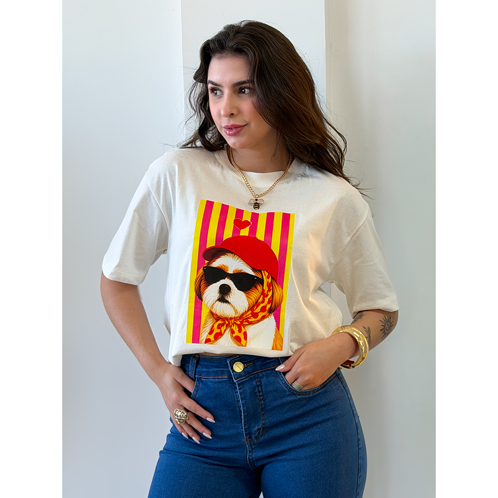 Camiseta Estampa Dog Boné
