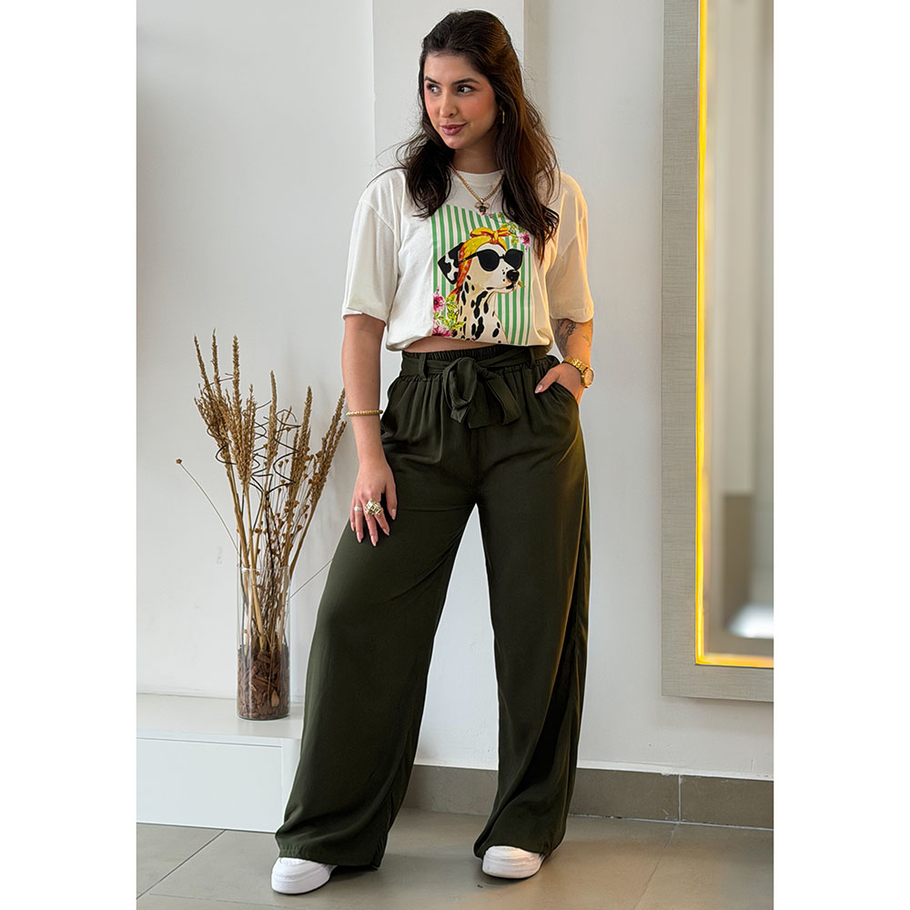 Calça Pantalona Verde Militar