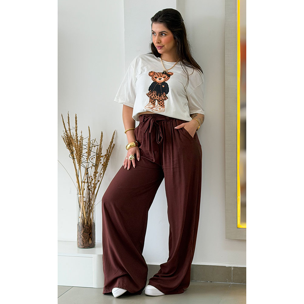 Calça Pantalona Marrom Escuro