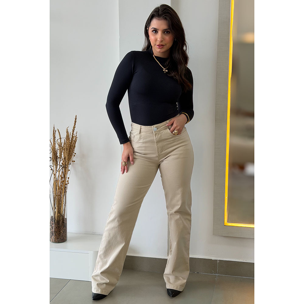 Calça Jeans Wide Leg Bege