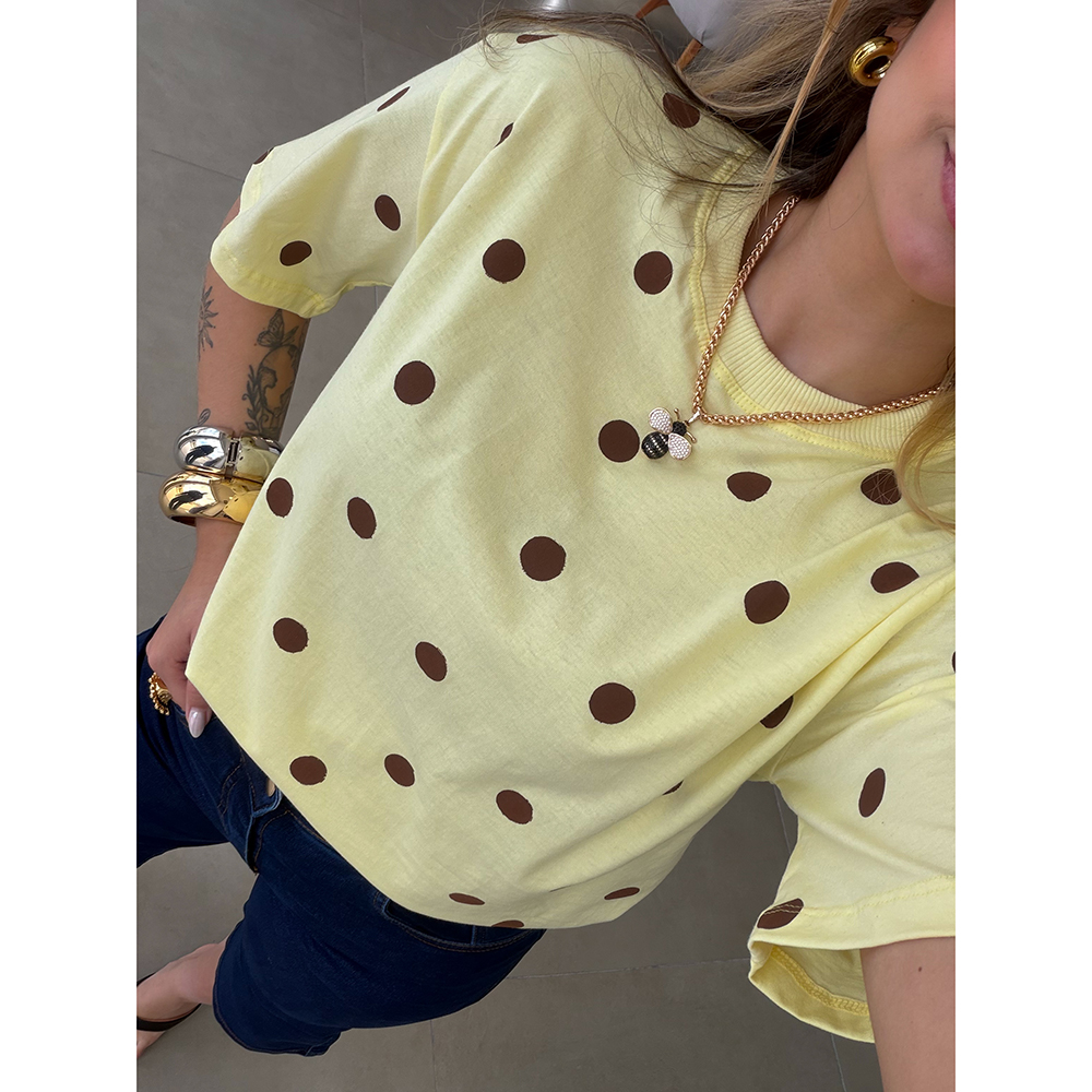 Camiseta Amarelo com POA Marrom