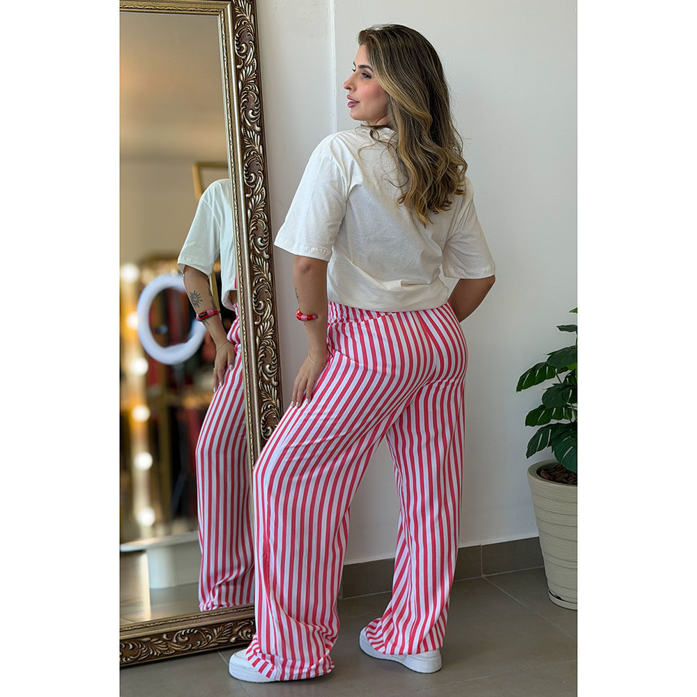 Calça Listras Rosa Boneca Com Branco