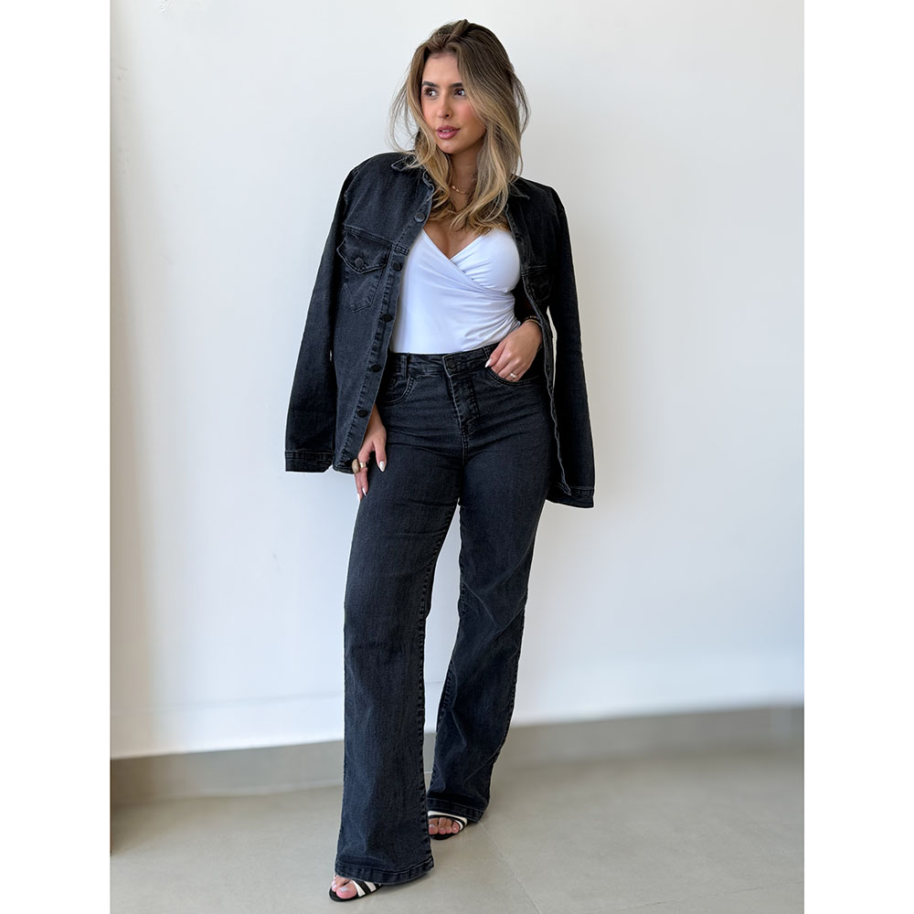 Calça Jeans Wide Leg Chumbo