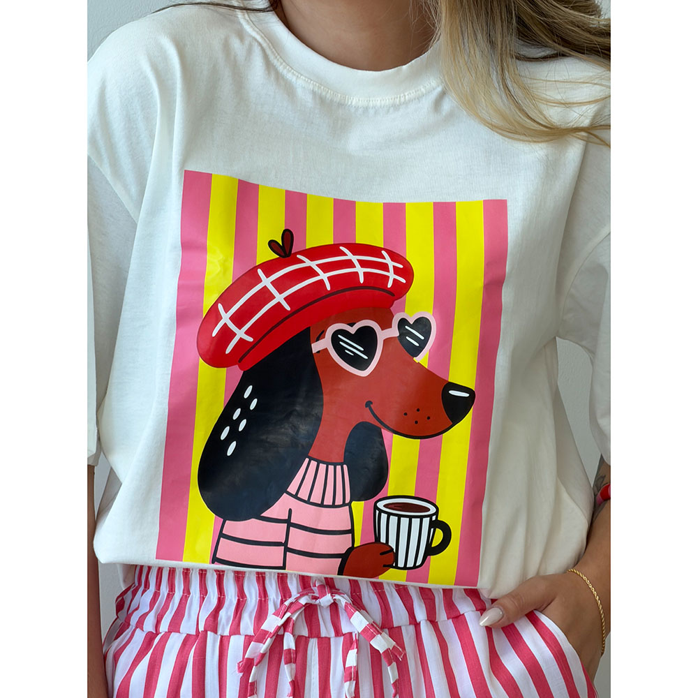 Camiseta Estampa Dog Óculos Coração