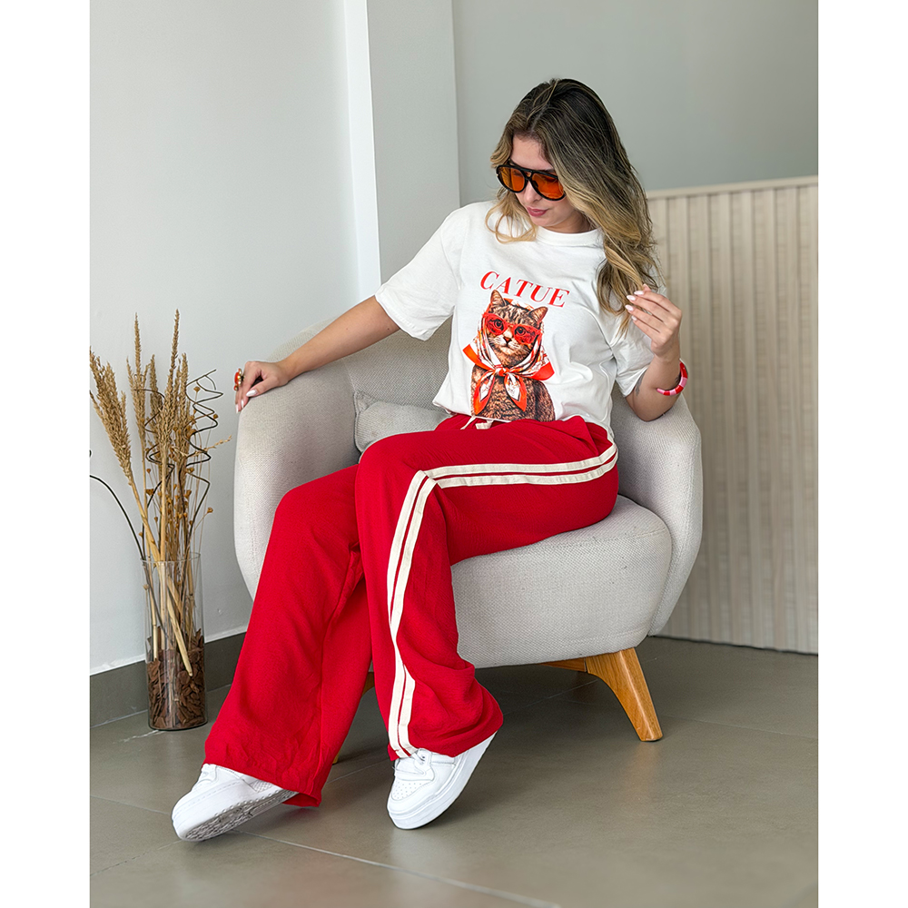 Calça Pantalona Listra Lateral Vermelha