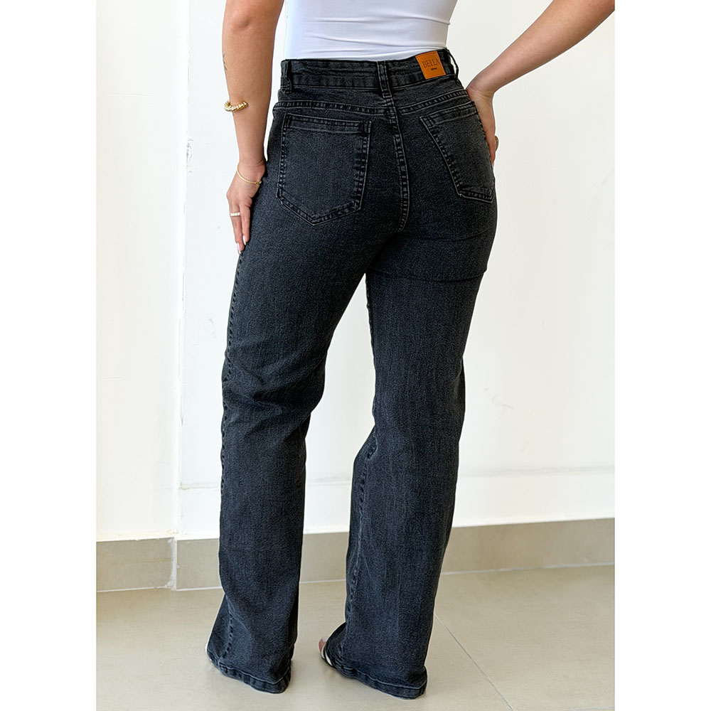 Calça Jeans Wide Leg Chumbo