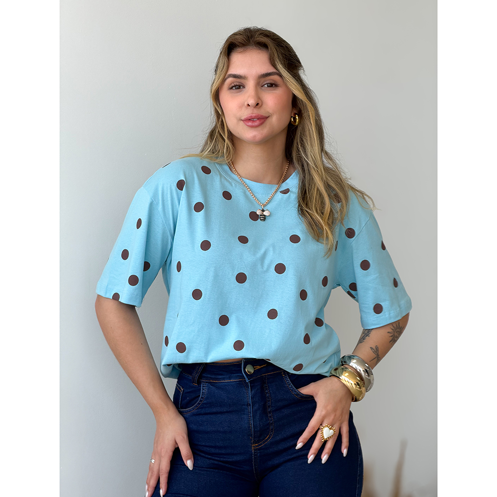 Camiseta Azul com POA Marrom