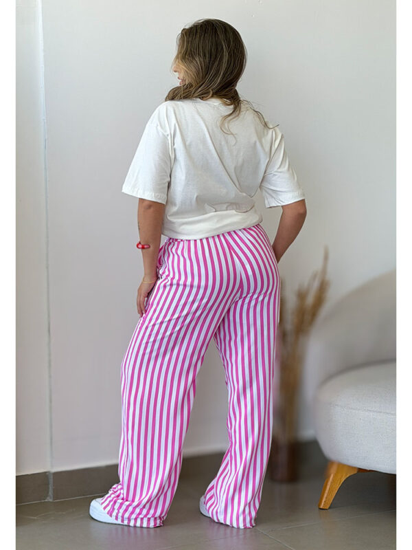 Calça Listras Rosa Chiclete Com Branco