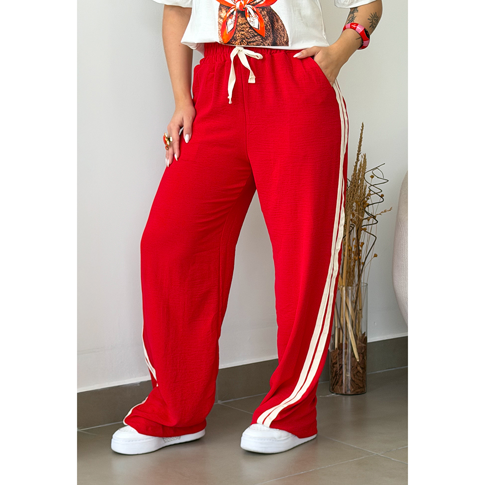 Calça Pantalona Listra Lateral Vermelha