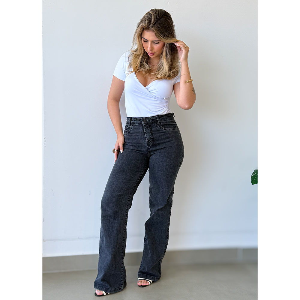 Calça Jeans Wide Leg Chumbo