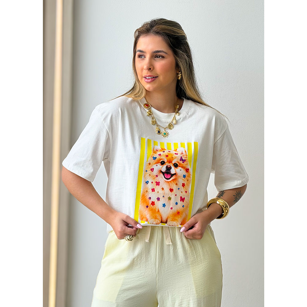 Camiseta Estampa Luluzinha Listras Amarelo