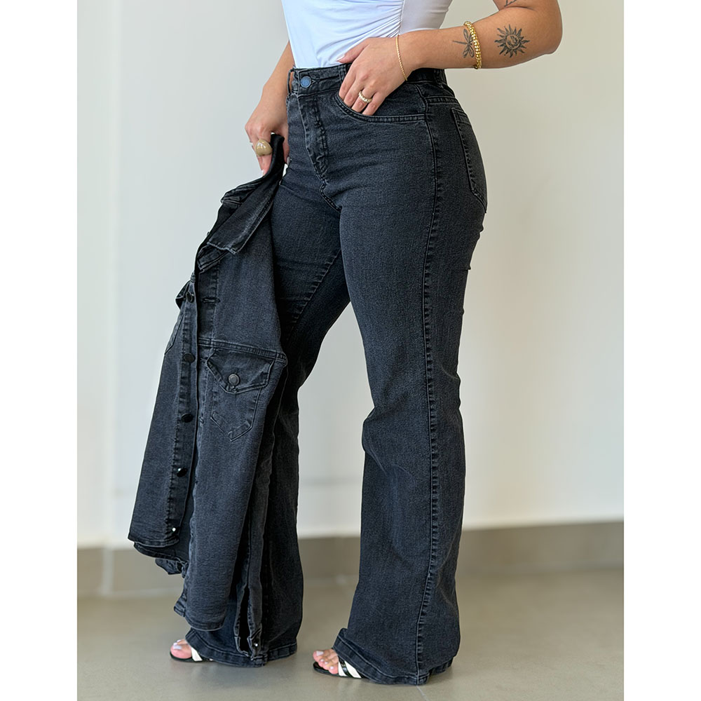 Calça Jeans Wide Leg Chumbo