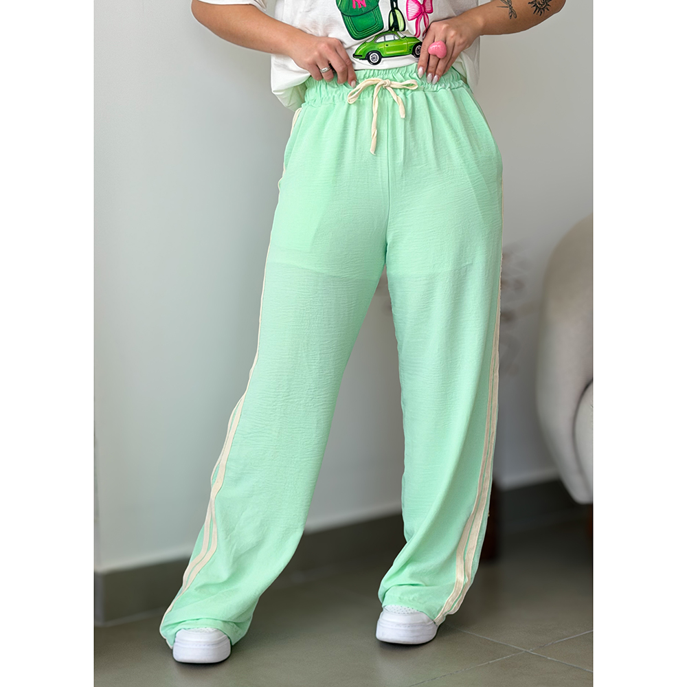 Calça Pantalona Listra Lateral Verde Água