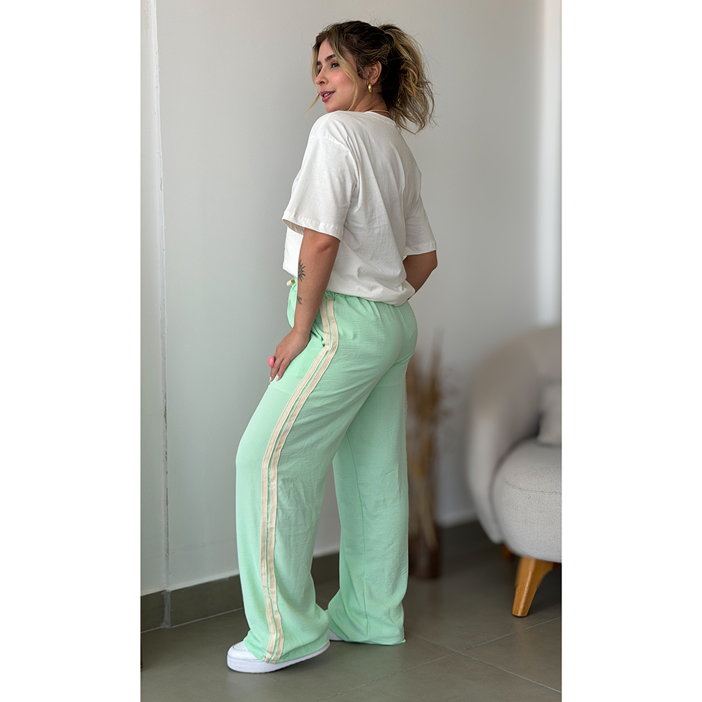 Calça Pantalona Listra Lateral Verde Água
