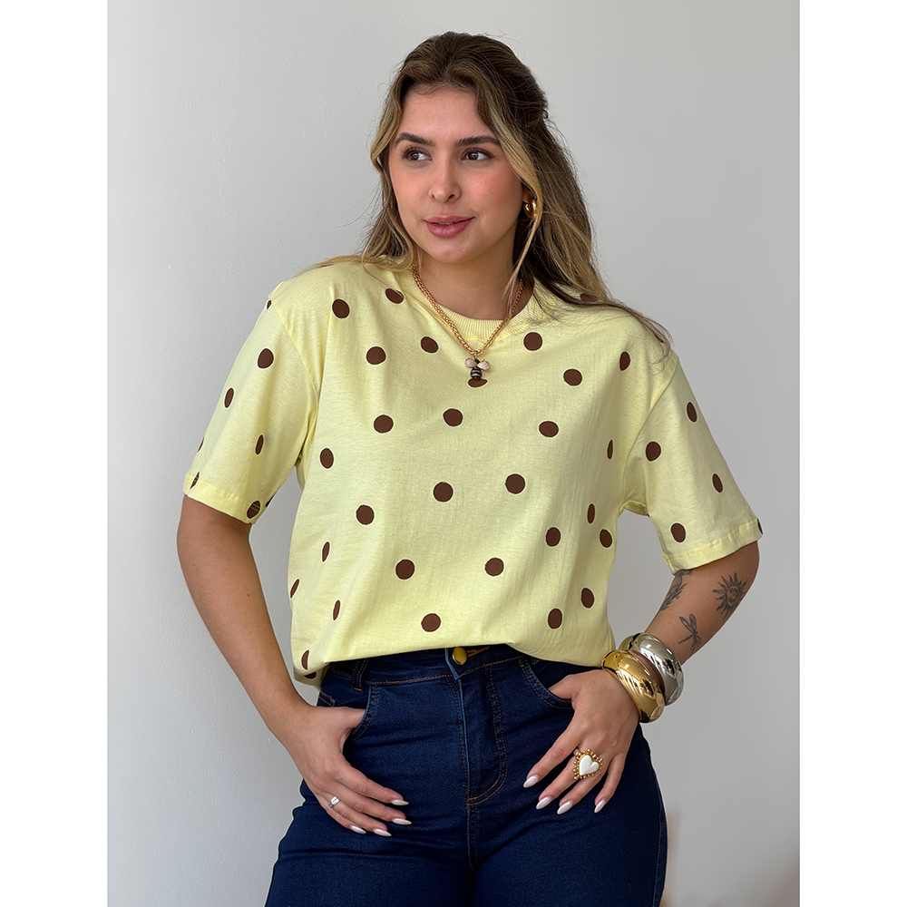 Camiseta Amarelo com POA Marrom