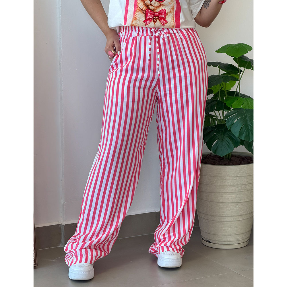 Calça Listras Rosa Boneca Com Branco