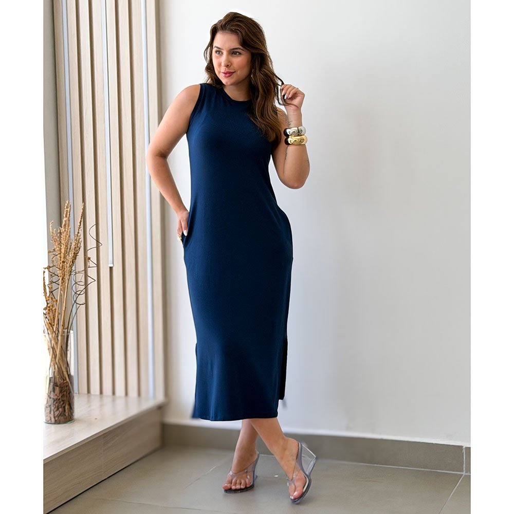 Vestido Regata Basic Moletinho Azul Marinho
