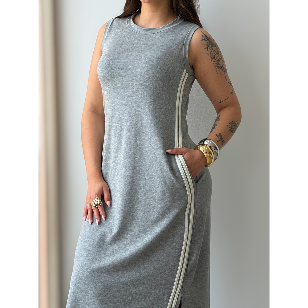 Vestido Regata Listra Lateral Cinza