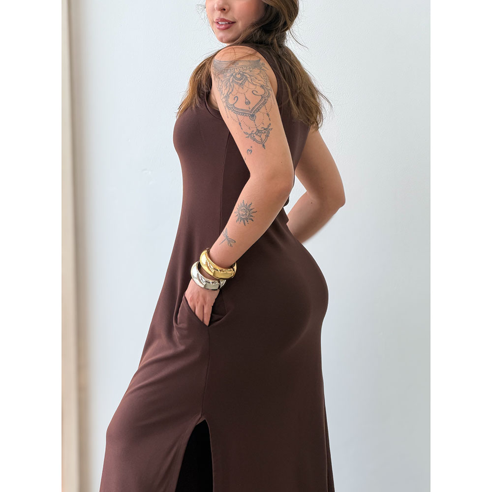 Vestido Regata Moletinho Marrom
