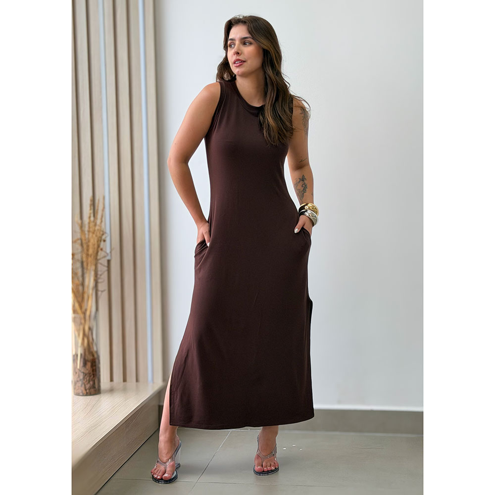Vestido Regata Moletinho Marrom