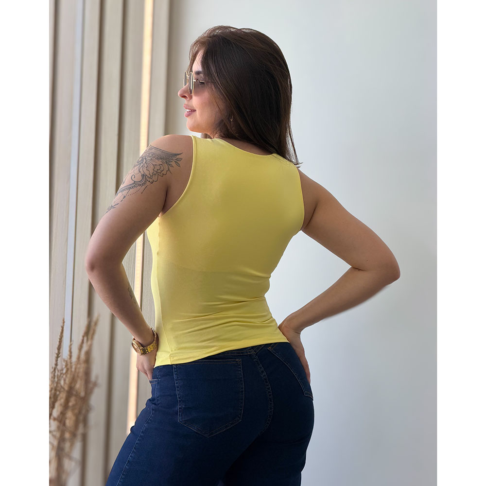 Regata Decote Quadrado Poliamida Amarelo