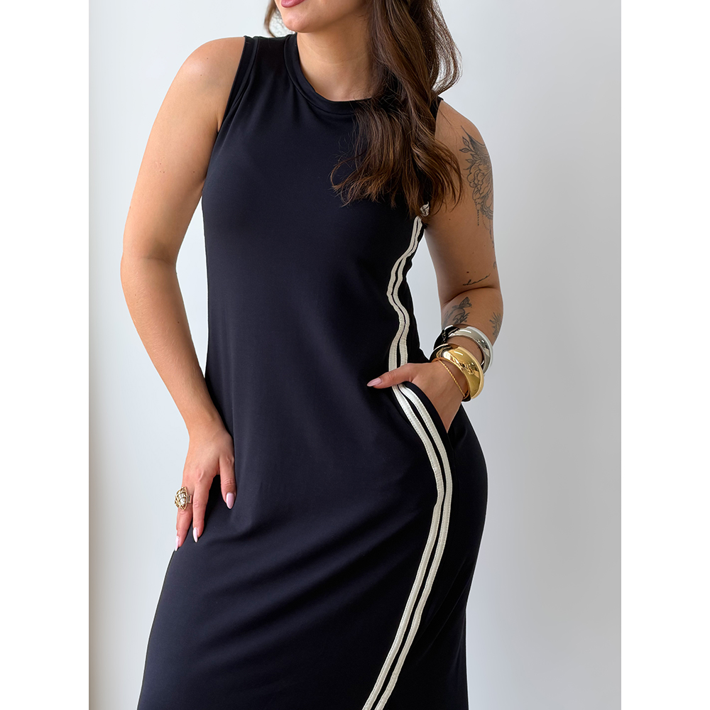 Vestido Regata Listra Lateral Preto
