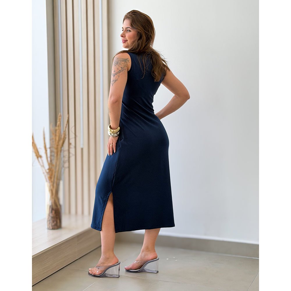 Vestido Regata Basic Moletinho Azul Marinho