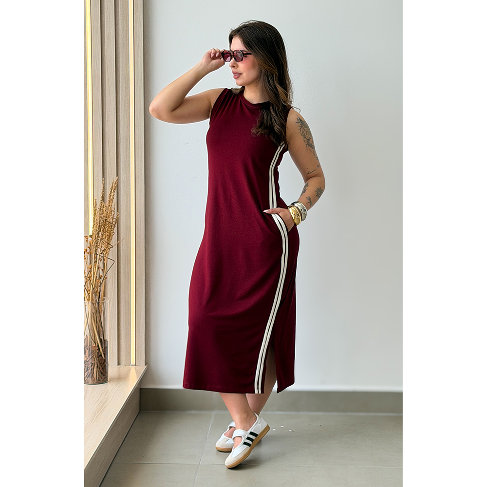 Vestido Regata Listra Lateral Bordo